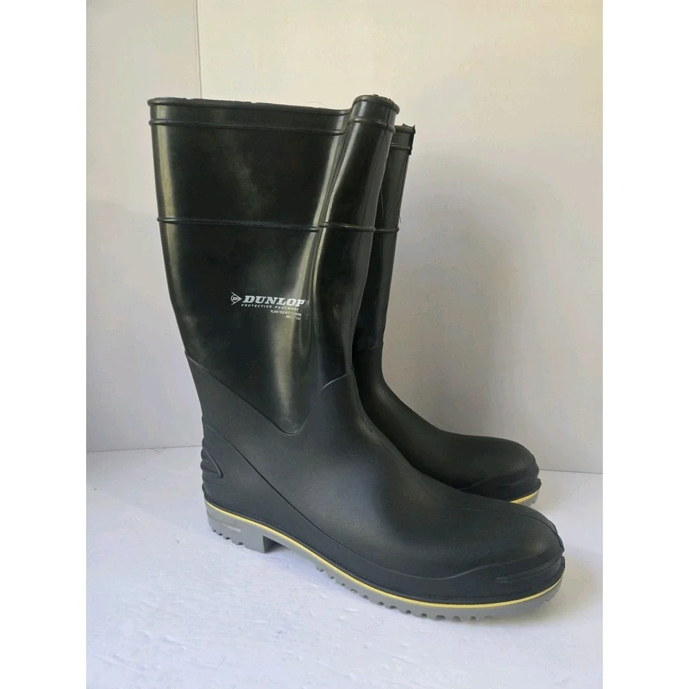 Dunlop Rubber work boots slip on‎ Men 15 black NWOT plain toe steel shank 89904